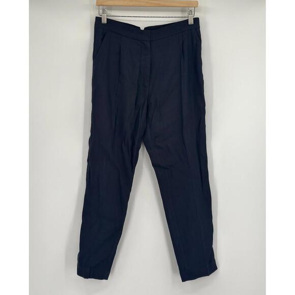 Giada Forte Womens Black Linen Blend Pleated Crop Ankle Pants Sz 0 - Picture 1 of 7